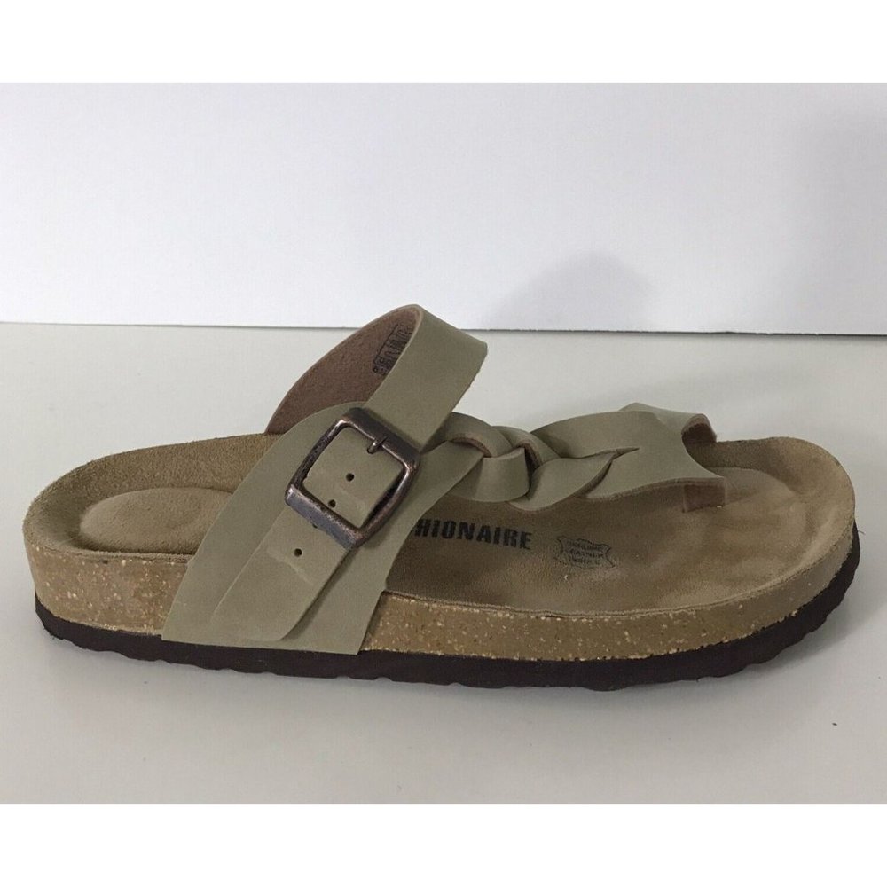 Cushionnaire Size 6.5 Sandals Libby Brown Thong Slip On Buckle Braided Comfort